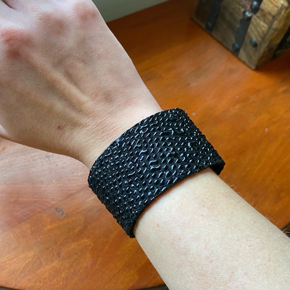 Black Leather Wrist Cuff Bracelet